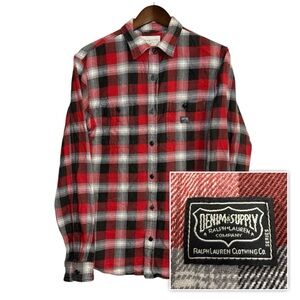 Denim & Supply Ralph Lauren flannel shirt men's medium red‎ preppy plaid grunge